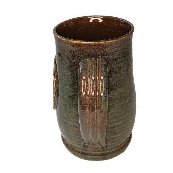 Hops Pottery Mug Green and Brown Handmade - Picture 4 of 10